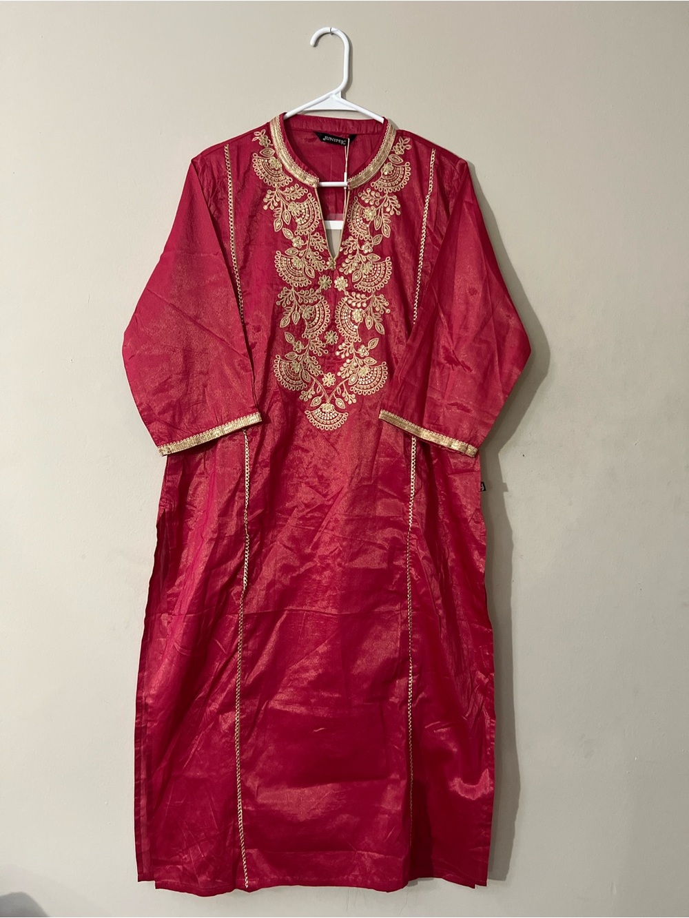 Women’s Pink Embroidered Kurta Dress with Gold Accents